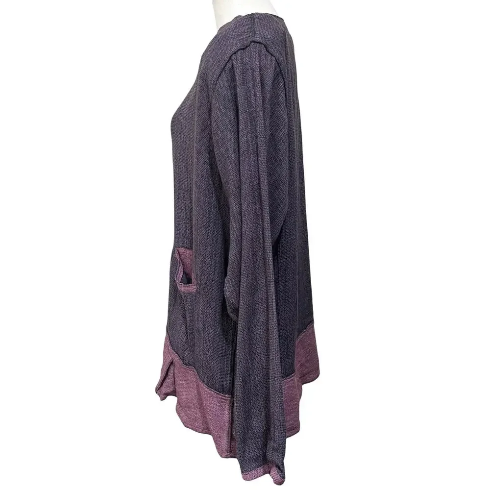Tribe People United Women’s Button Front Tunic Top Purple Hemp Cotton Boho XL